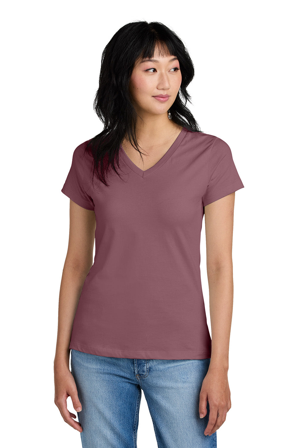 District DM1170L Womens Perfect Weight Short Sleeve V-Neck T-Shirt Orchid Haze Model Front