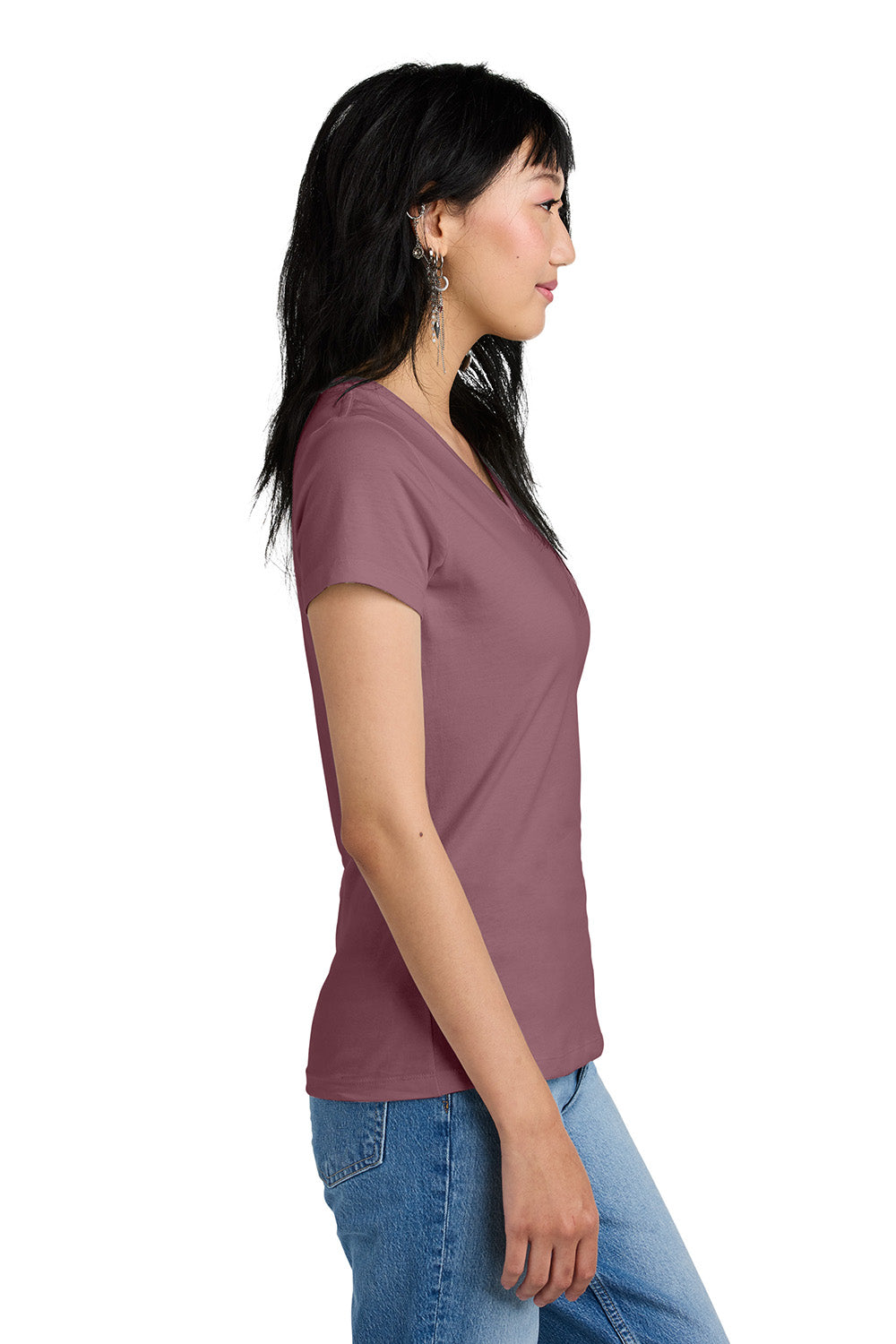 District DM1170L Womens Perfect Weight Short Sleeve V-Neck T-Shirt Orchid Haze Model Side