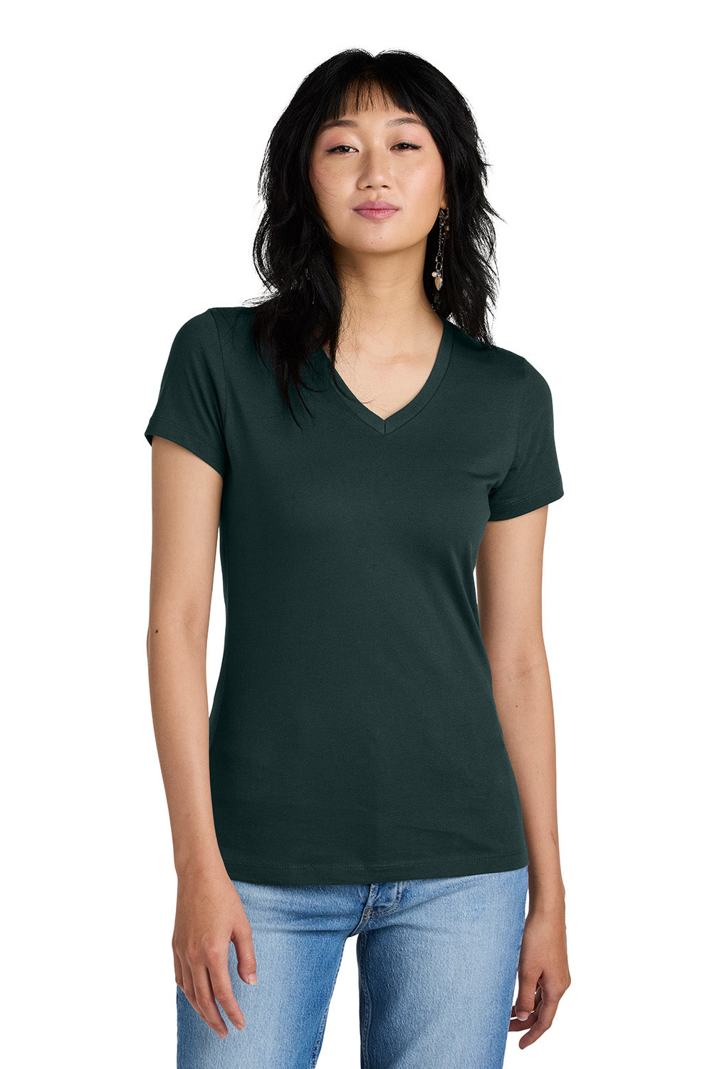 District DM1170L Womens Perfect Weight Short Sleeve V-Neck T-Shirt Rainforest Green Model Front