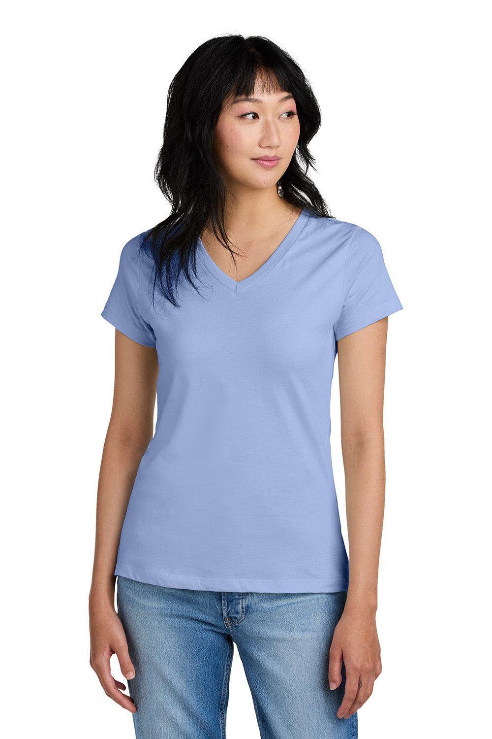 District DM1170L Womens Perfect Weight Short Sleeve V-Neck T-Shirt Soft Lilac Model Front