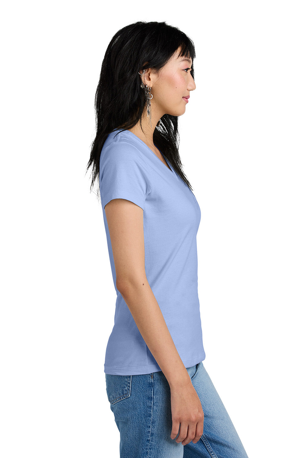 District DM1170L Womens Perfect Weight Short Sleeve V-Neck T-Shirt Soft Lilac Model Side