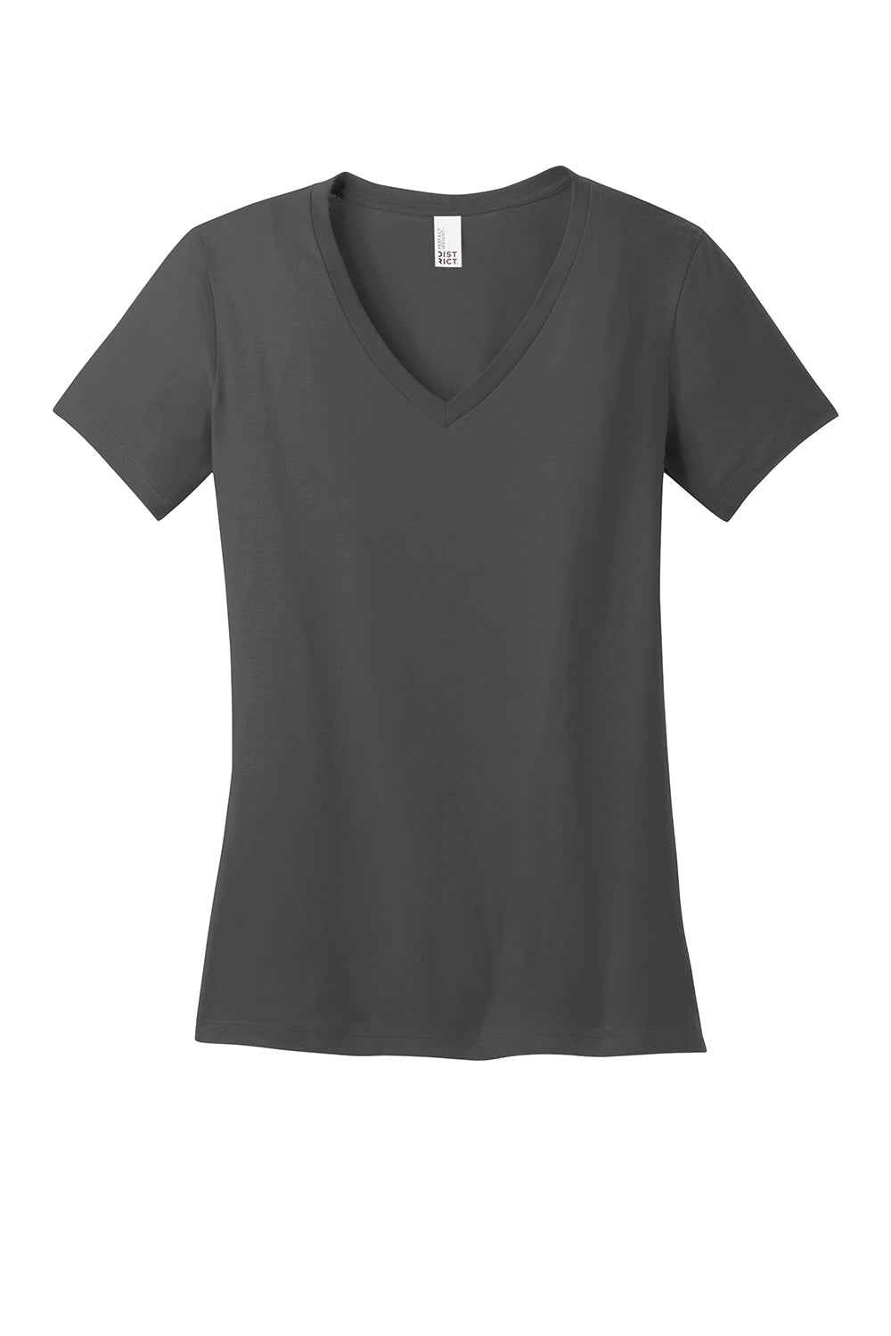 District DM1170L Womens Perfect Weight Short Sleeve V-Neck T-Shirt Charcoal Grey Flat Front