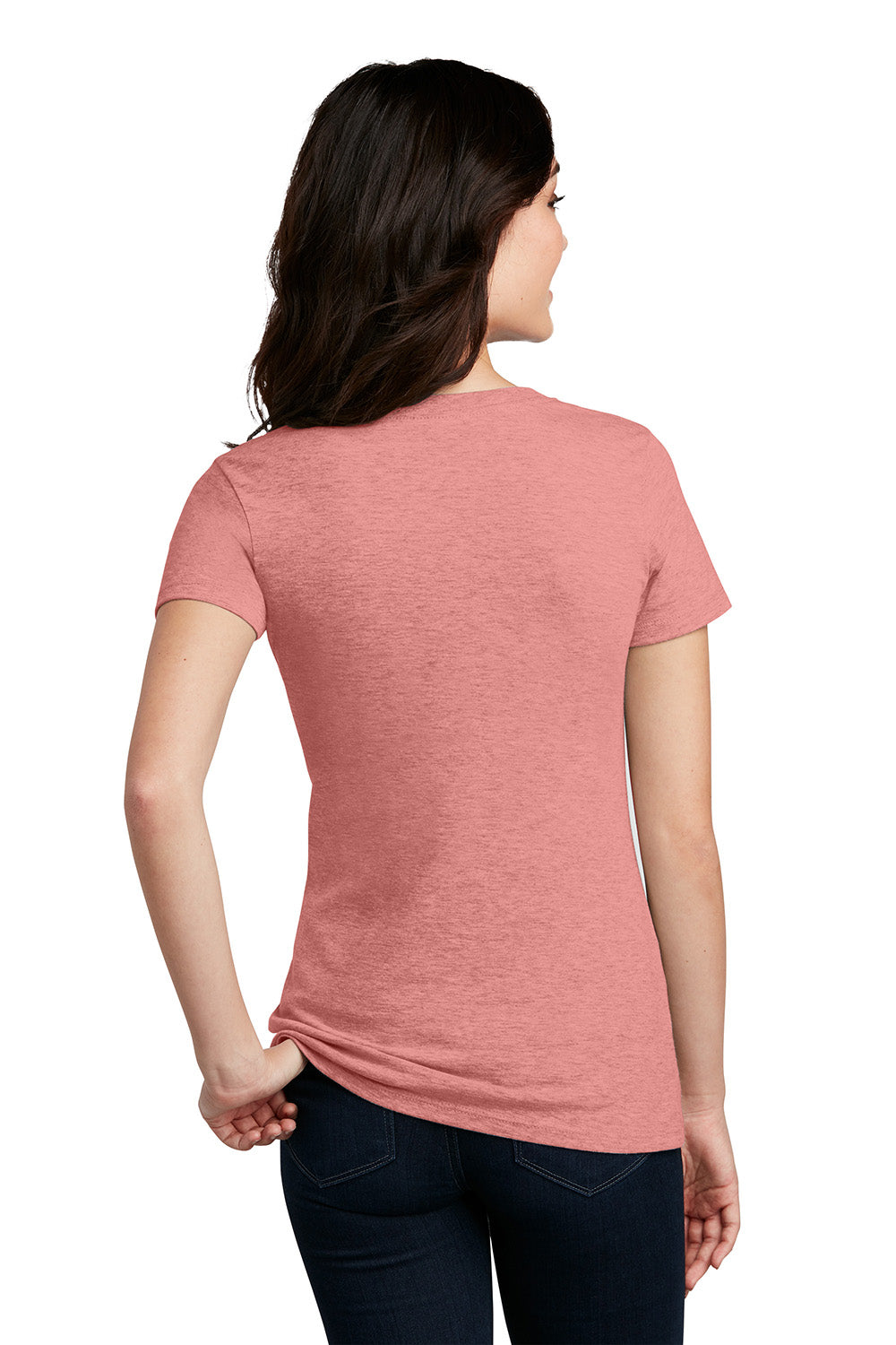 District DM1190L Womens Perfect Blend Short Sleeve V-Neck T-Shirt Blush Pink Frost Model Back