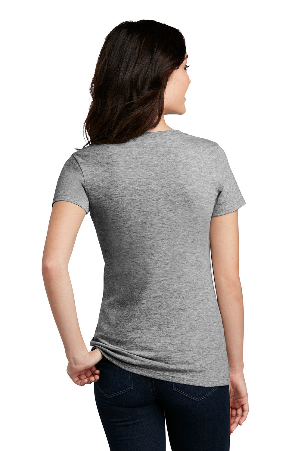 District DM1190L Womens Perfect Blend Short Sleeve V-Neck T-Shirt Grey Frost Model Back