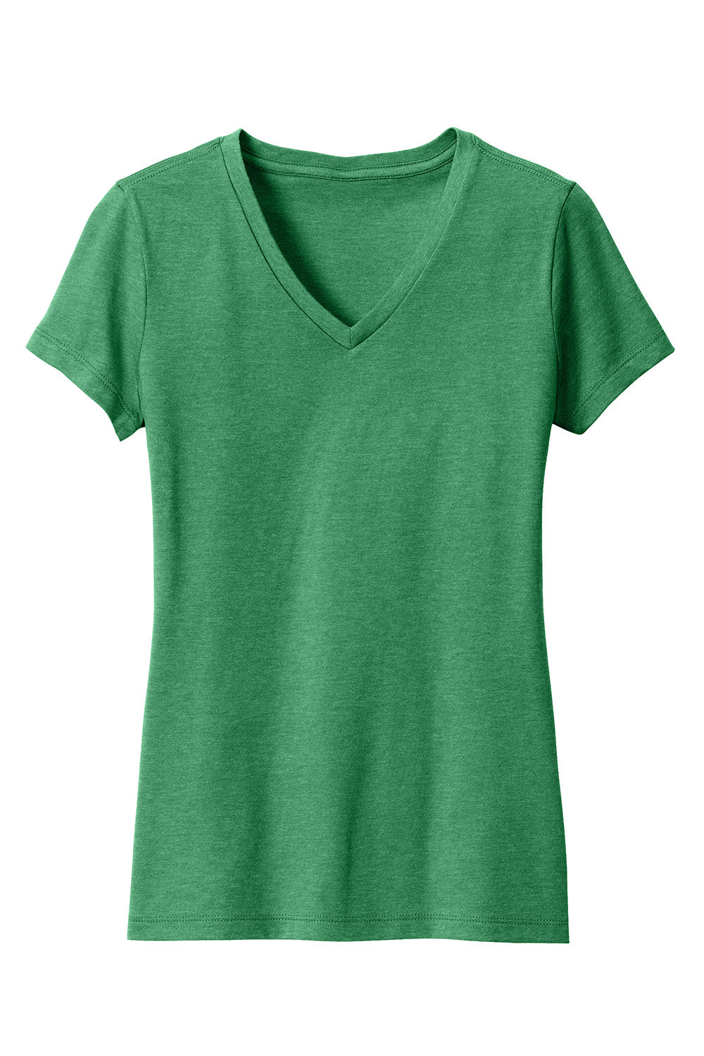 District DM1190L Womens Perfect Blend Short Sleeve V-Neck T-Shirt Heather Kelly Green Flat Front