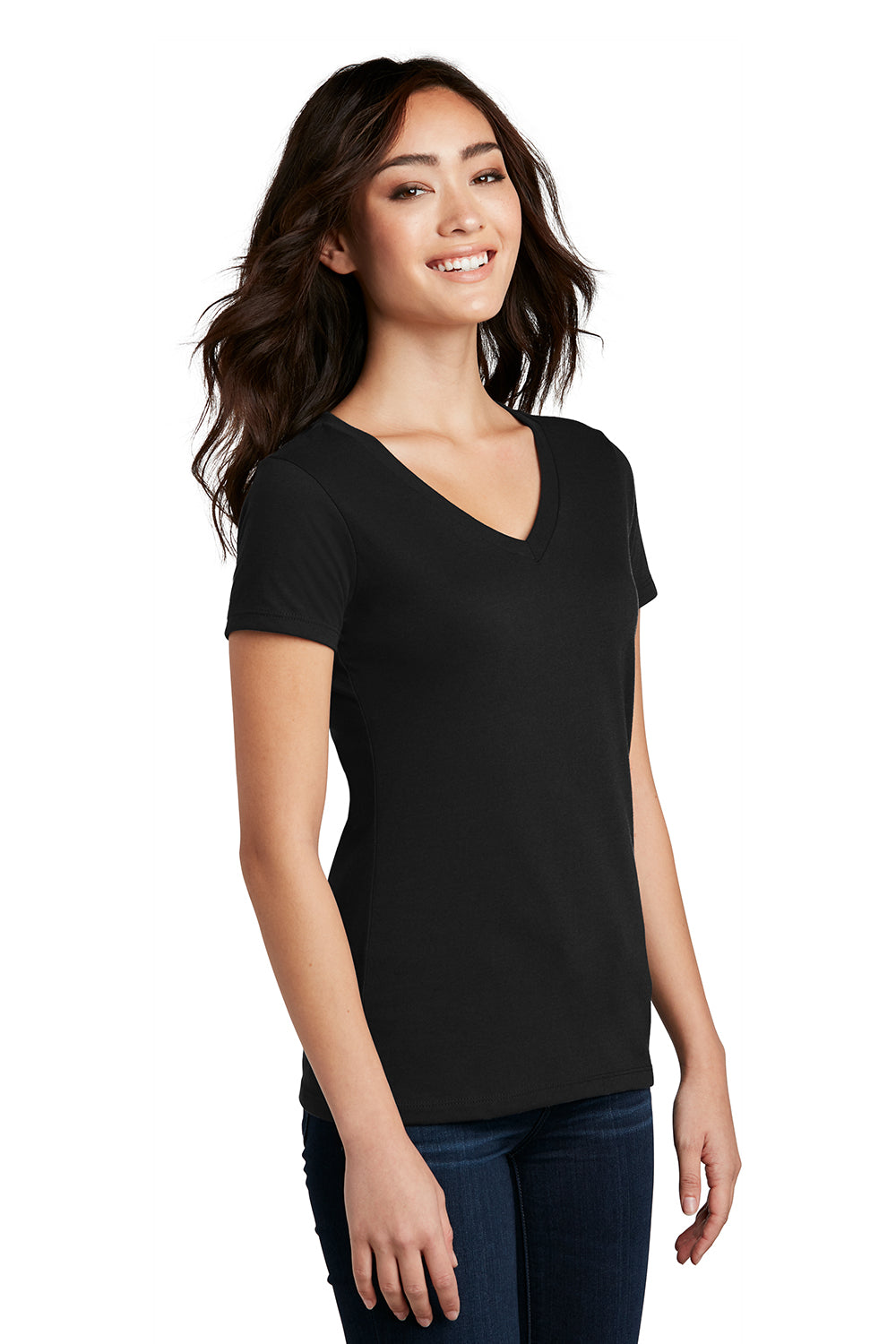 District DM1190L Womens Perfect Blend Short Sleeve V-Neck T-Shirt Black Model 3q