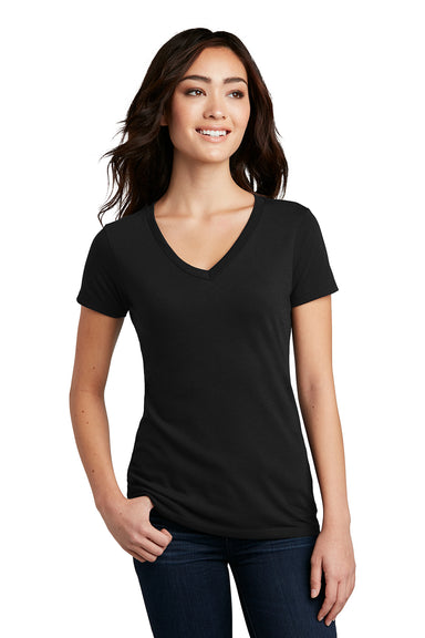 District DM1190L Womens Perfect Blend Short Sleeve V-Neck T-Shirt Black Model Front