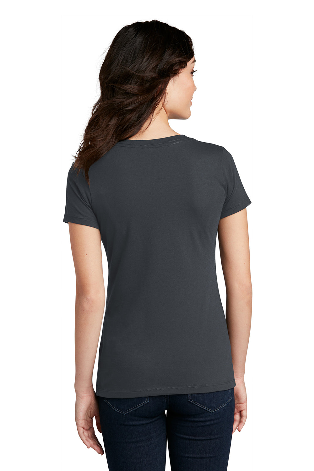 District DM1190L Womens Perfect Blend Short Sleeve V-Neck T-Shirt Charcoal Grey Model Back