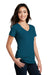 District DM1190L Womens Perfect Blend Short Sleeve V-Neck T-Shirt Deep Turquoise Blue Fleck Model 3q