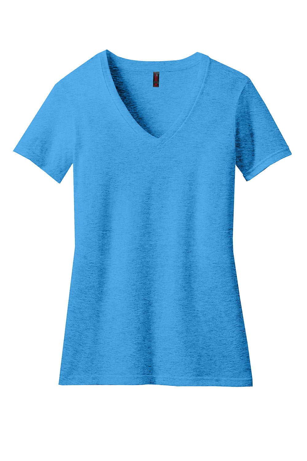 District DM1190L Womens Perfect Blend Short Sleeve V-Neck T-Shirt Heather Bright Turquoise Blue Flat Front