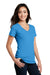 District DM1190L Womens Perfect Blend Short Sleeve V-Neck T-Shirt Heather Bright Turquoise Blue Model 3q