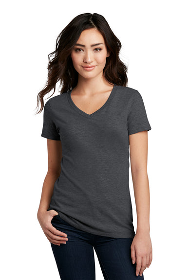 District DM1190L Womens Perfect Blend Short Sleeve V-Neck T-Shirt Heather Charcoal Grey Model Front