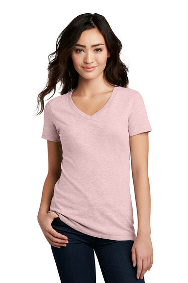 District DM1190L Womens Perfect Blend Short Sleeve V-Neck T-Shirt Heather Lavender Model Front