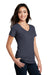 District DM1190L Womens Perfect Blend Short Sleeve V-Neck T-Shirt Heather Navy Blue Model 3q