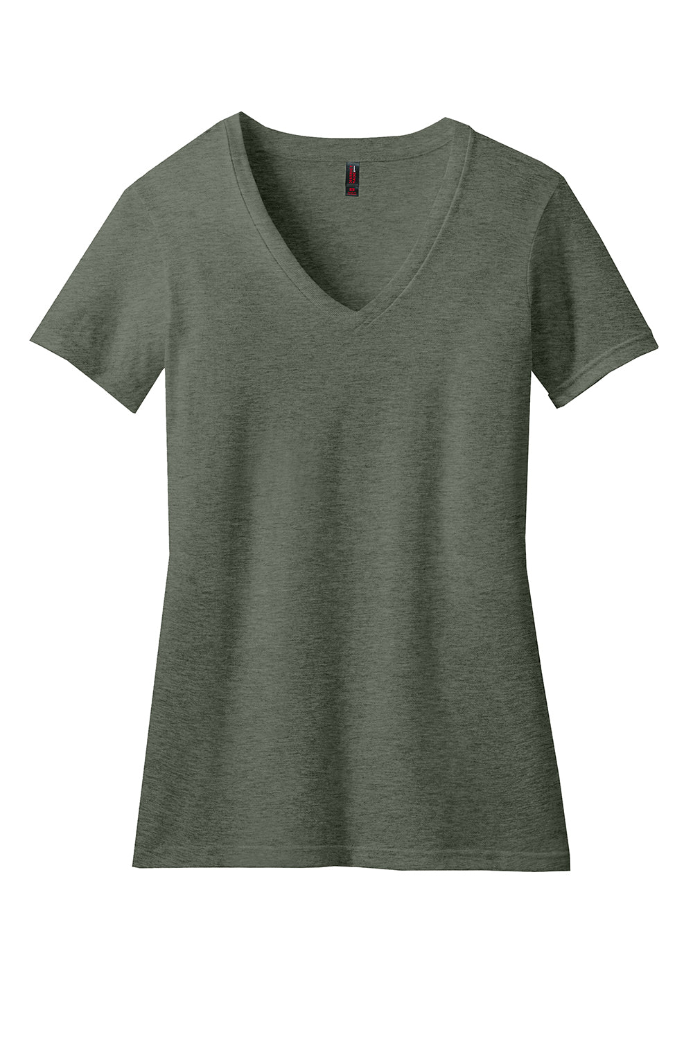 District DM1190L Womens Perfect Blend Short Sleeve V-Neck T-Shirt Heather Olive Green Flat Front