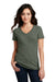 District DM1190L Womens Perfect Blend Short Sleeve V-Neck T-Shirt Heather Olive Green Model Front