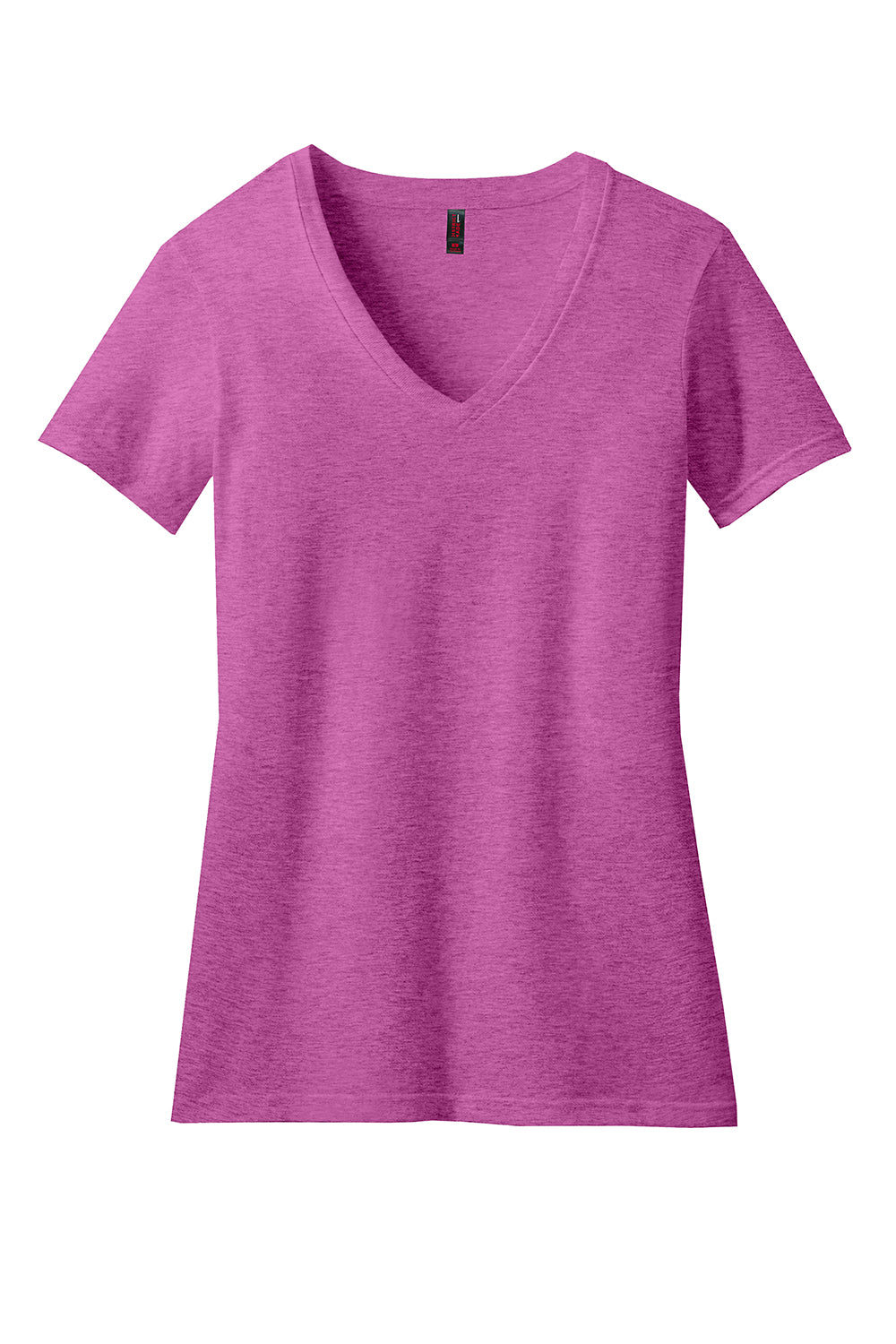 District DM1190L Womens Perfect Blend Short Sleeve V-Neck T-Shirt Heather Raspberry Pink Flat Front