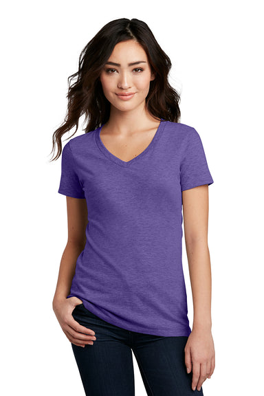 District DM1190L Womens Perfect Blend Short Sleeve V-Neck T-Shirt Heather Purple Model Front