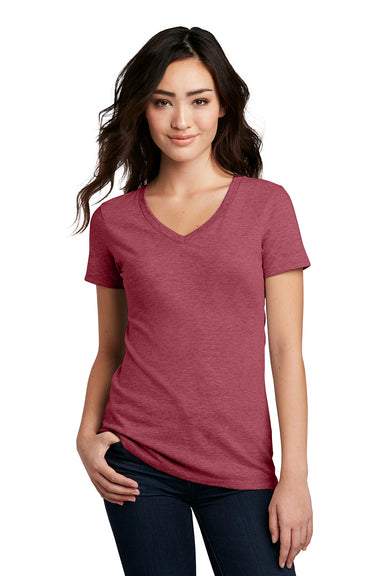 District DM1190L Womens Perfect Blend Short Sleeve V-Neck T-Shirt Heather Red Model Front