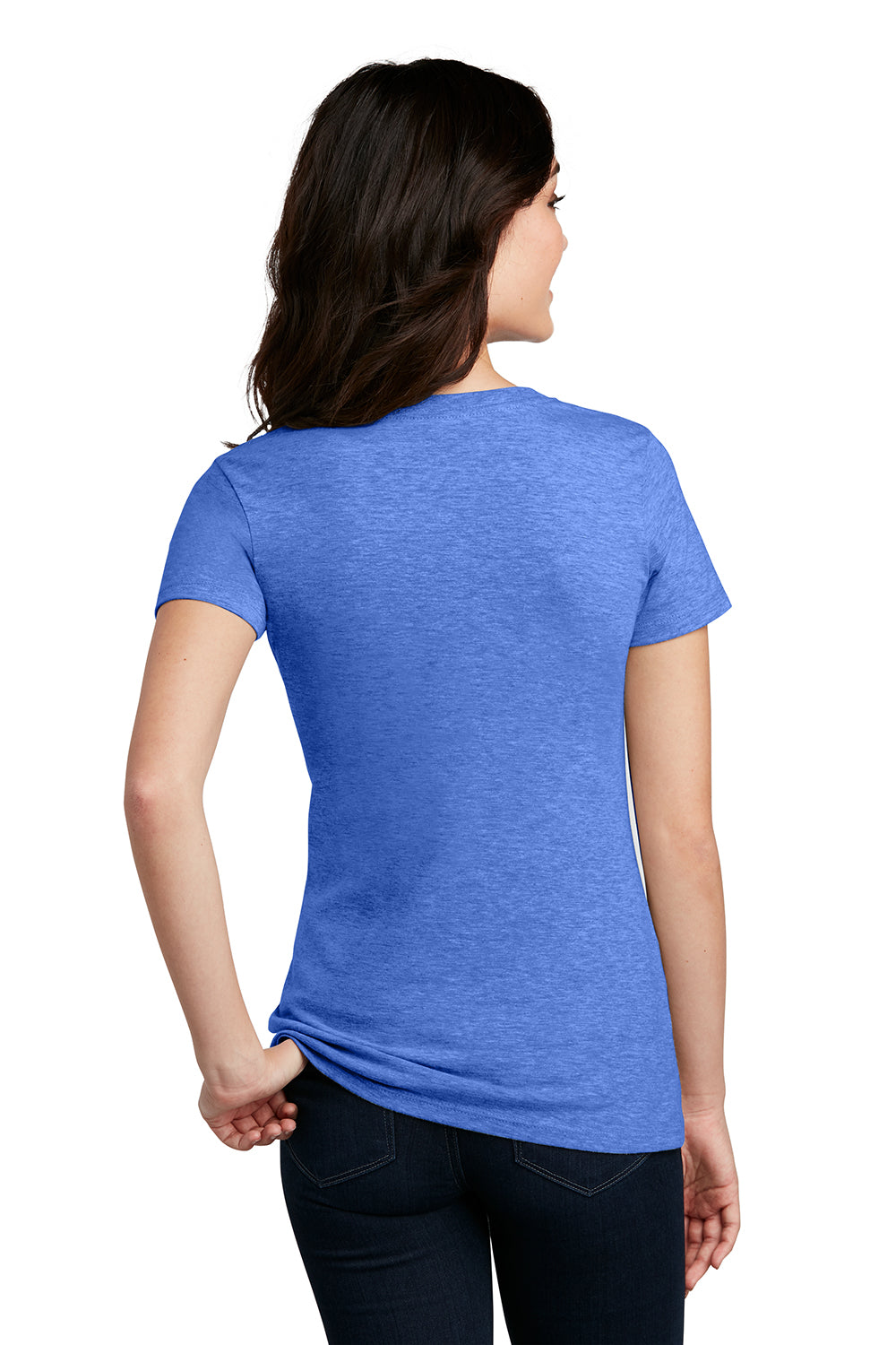 District DM1190L Womens Perfect Blend Short Sleeve V-Neck T-Shirt Heather Royal Blue Model Back