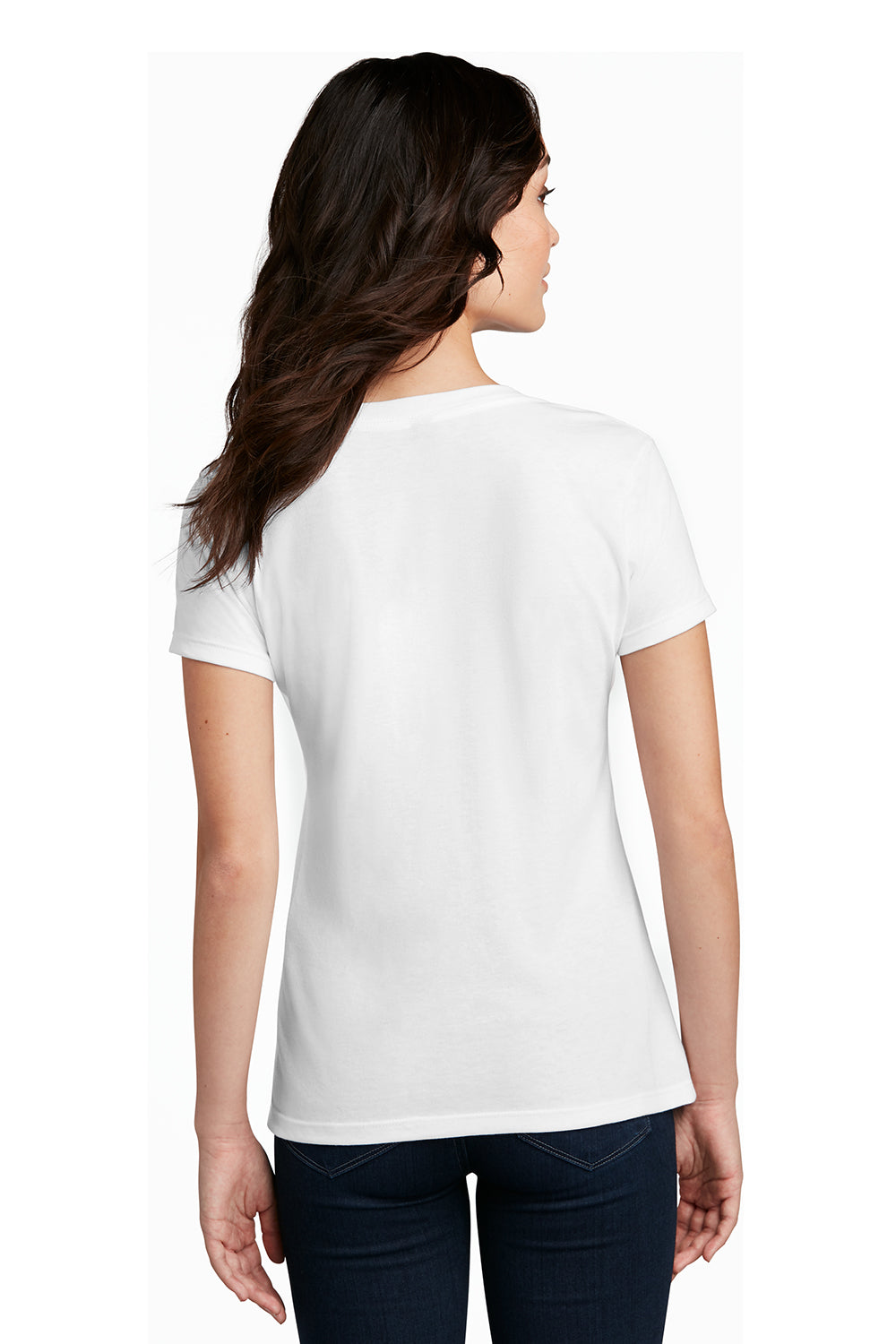 District DM1190L Womens Perfect Blend Short Sleeve V-Neck T-Shirt White Model Back