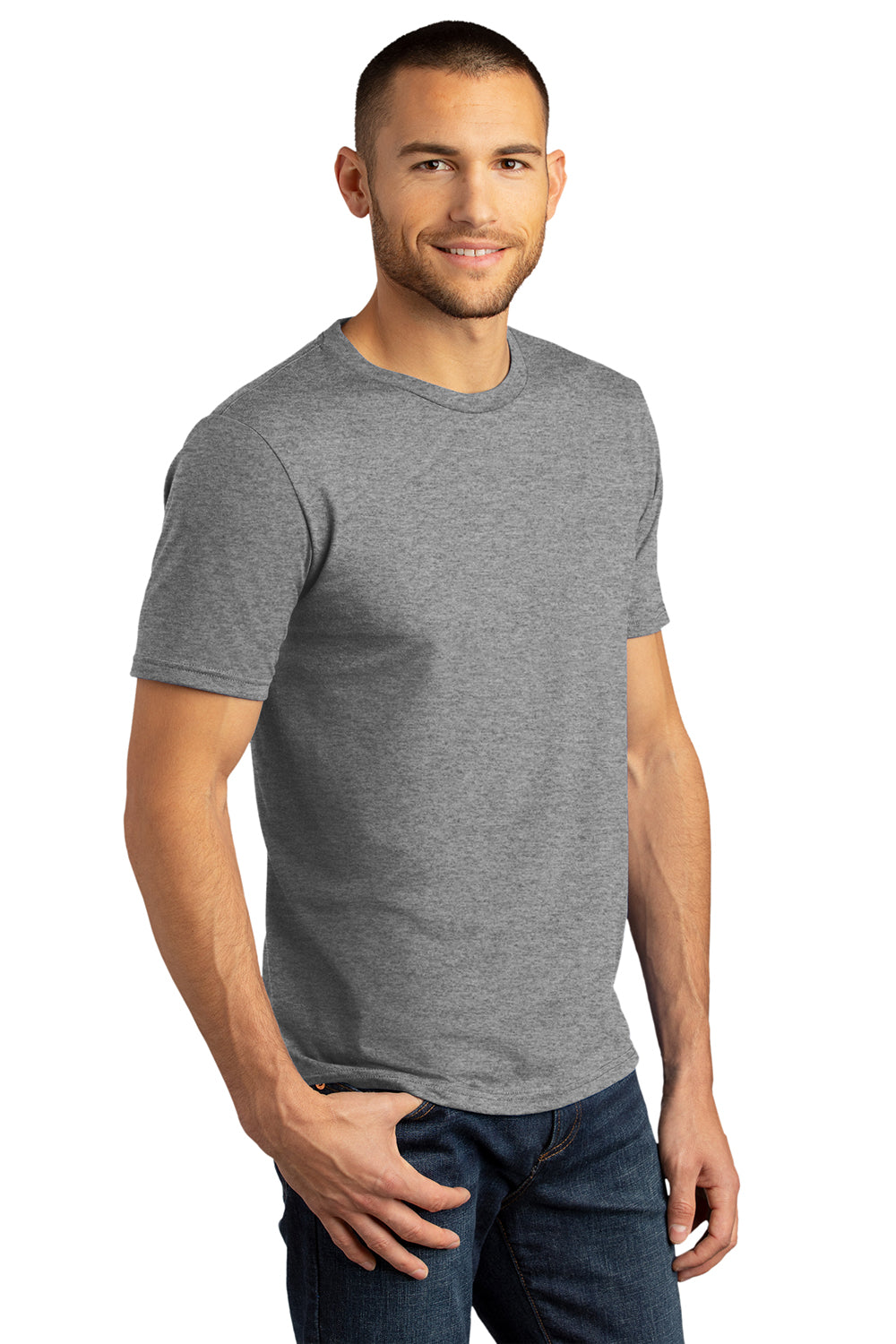 District DM130DTG Mens Perfect DTG Short Sleeve Crewneck T-Shirt Grey Frost Model 3q