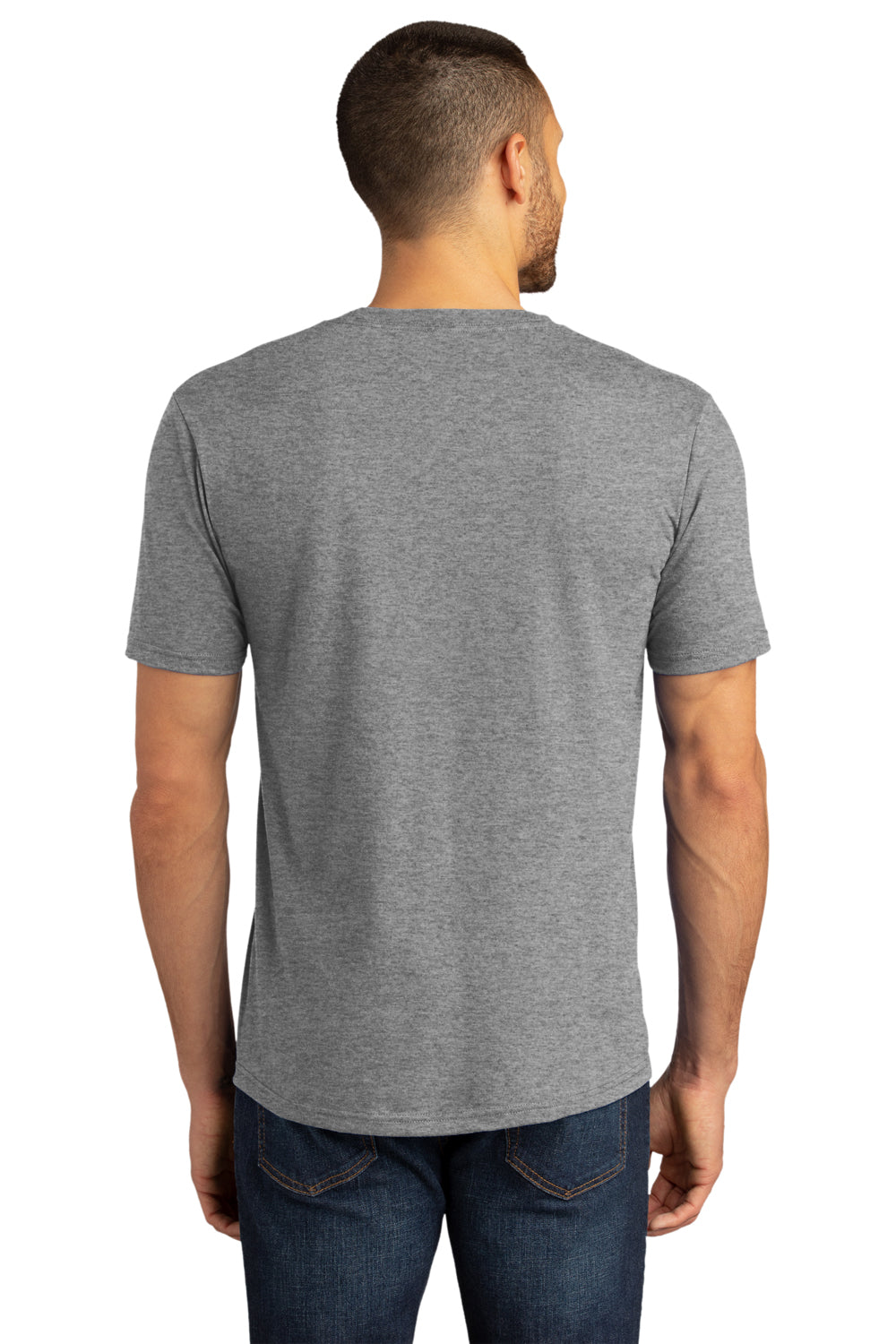 District DM130DTG Mens Perfect DTG Short Sleeve Crewneck T-Shirt Grey Frost Model Back