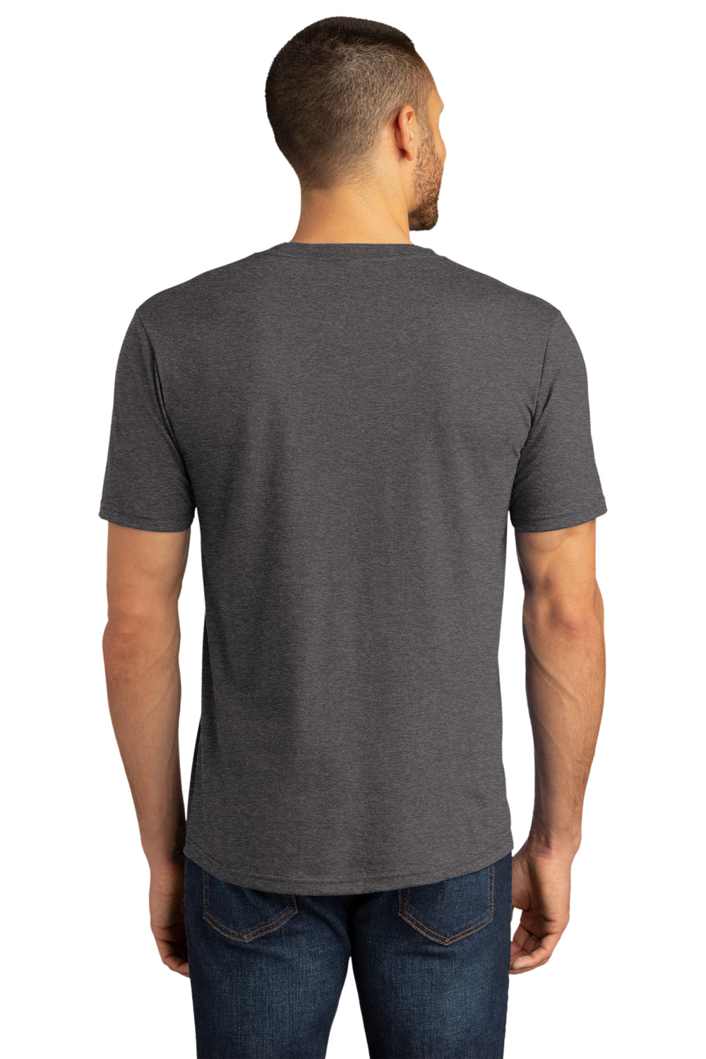 District DM130DTG Mens Perfect DTG Short Sleeve Crewneck T-Shirt Heather Charcoal Grey Model Back