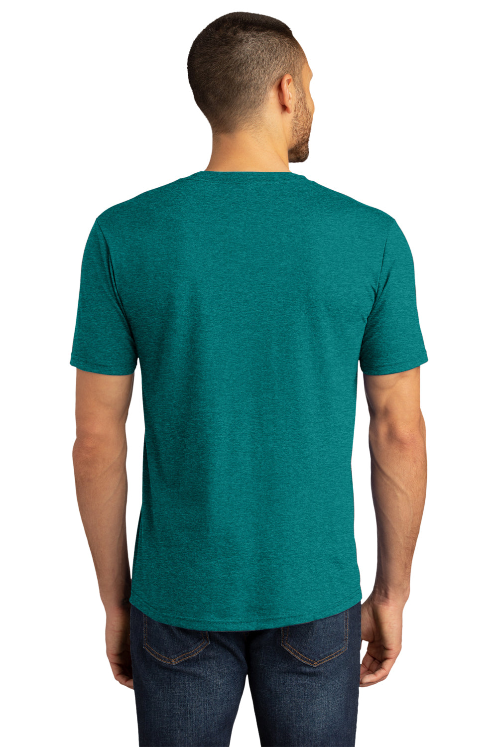 District DM130DTG Mens Perfect DTG Short Sleeve Crewneck T-Shirt Heather Teal Green Model Back