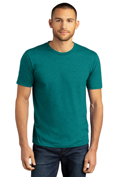 District DM130DTG Mens Perfect DTG Short Sleeve Crewneck T-Shirt Heather Teal Green Model Front