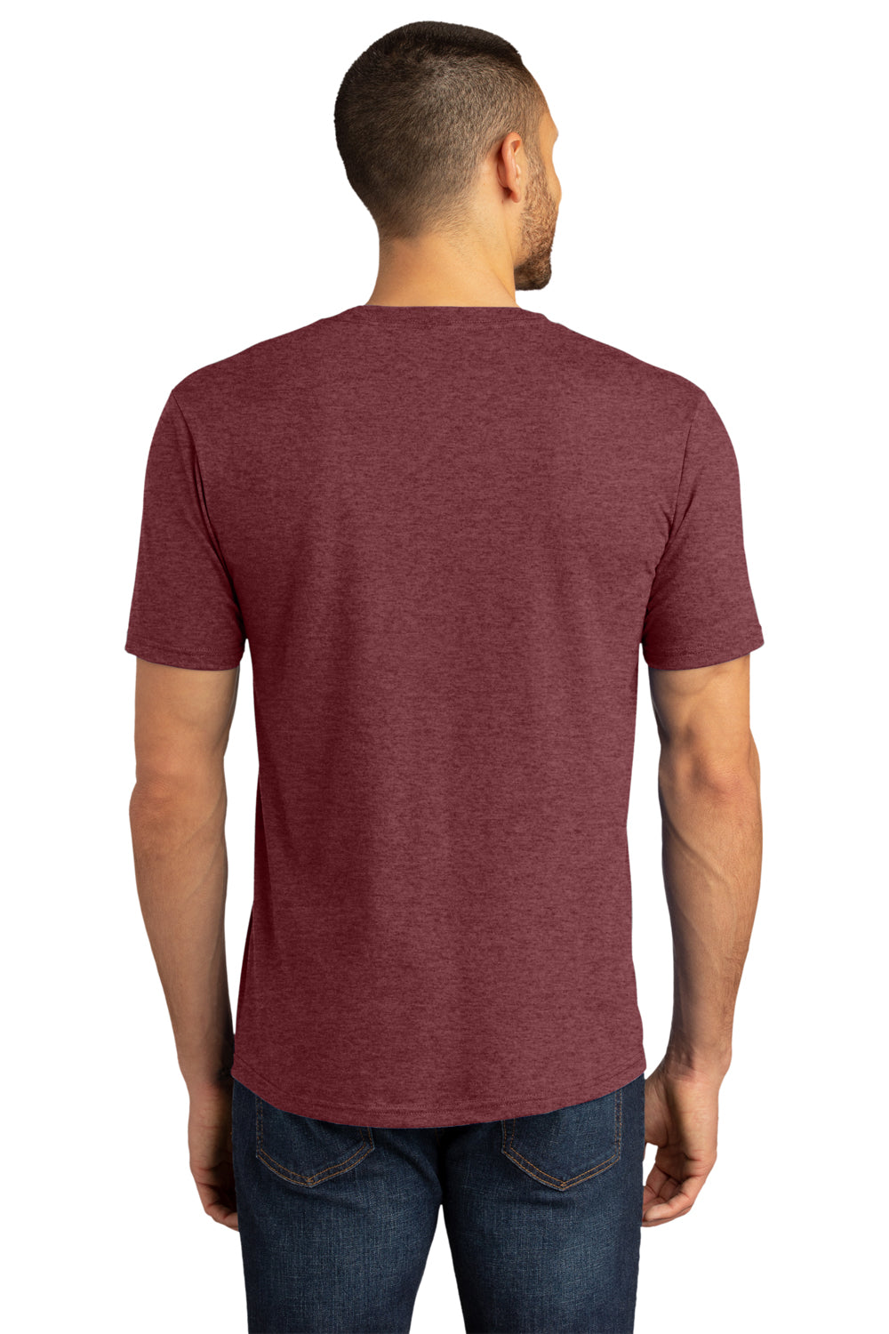 District DM130DTG Mens Perfect DTG Short Sleeve Crewneck T-Shirt Maroon Frost Model Back