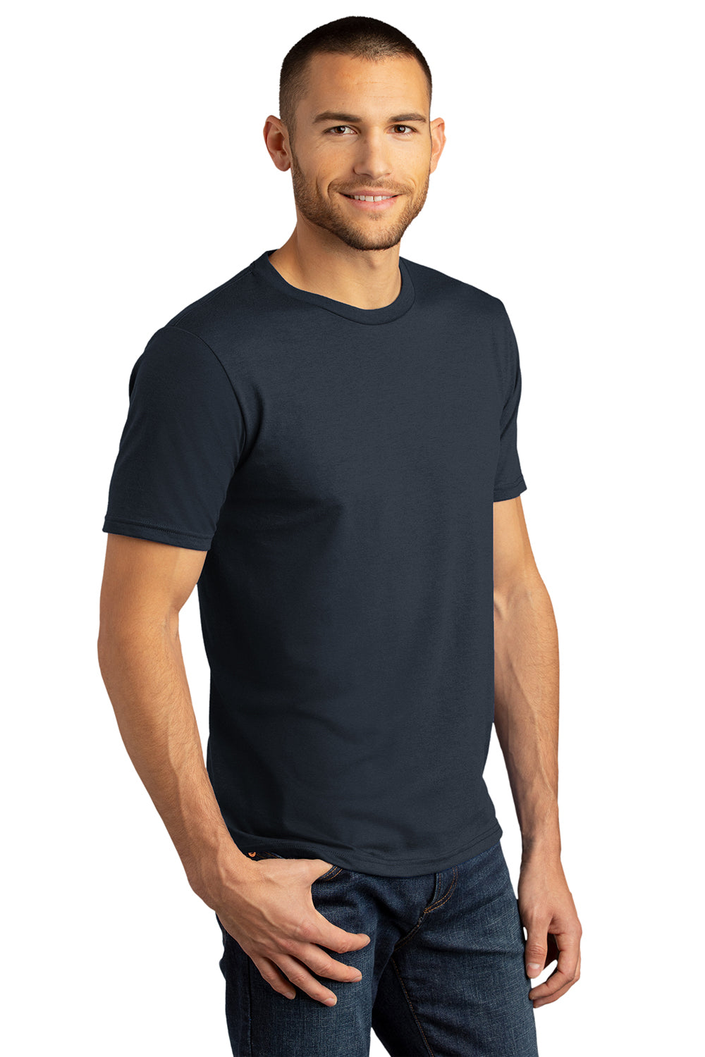 District DM130DTG Mens Perfect DTG Short Sleeve Crewneck T-Shirt New Navy Blue Model 3q