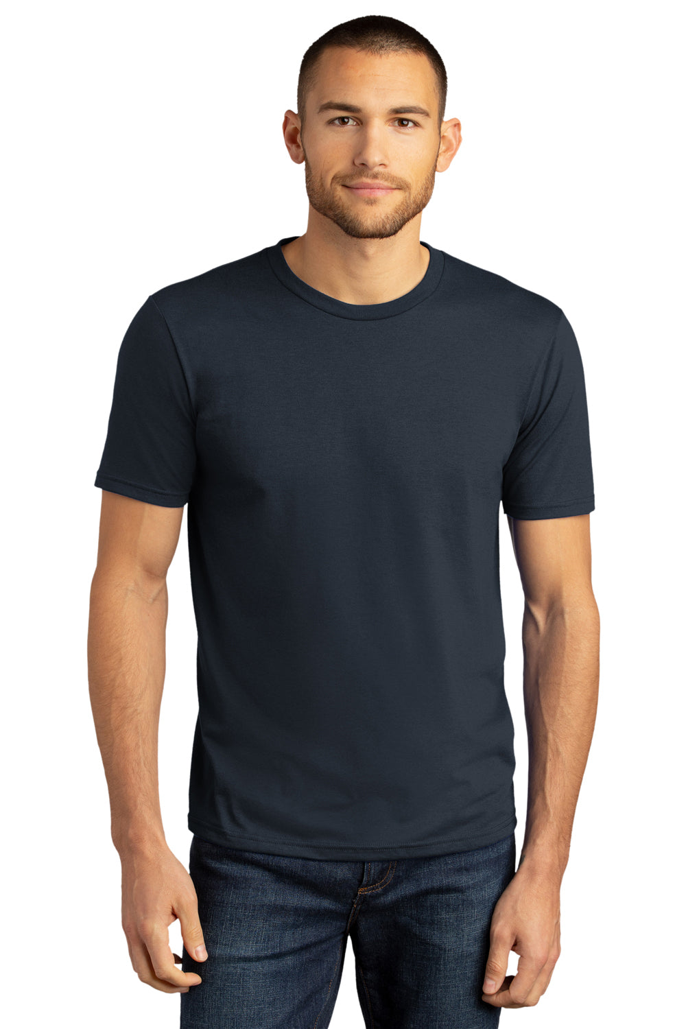 District DM130DTG Mens Perfect DTG Short Sleeve Crewneck T-Shirt New Navy Blue Model Front