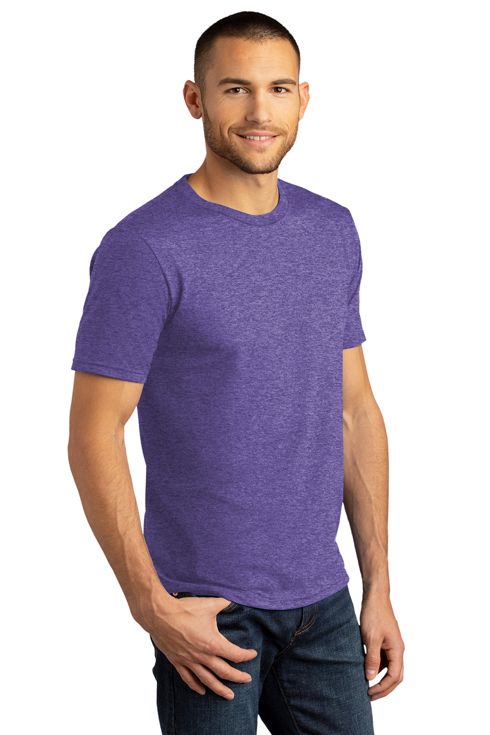 District DM130DTG Mens Perfect DTG Short Sleeve Crewneck T-Shirt Purple Frost Model 3q