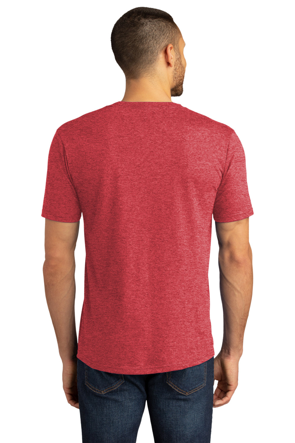 District DM130DTG Mens Perfect DTG Short Sleeve Crewneck T-Shirt Red Frost Model Back