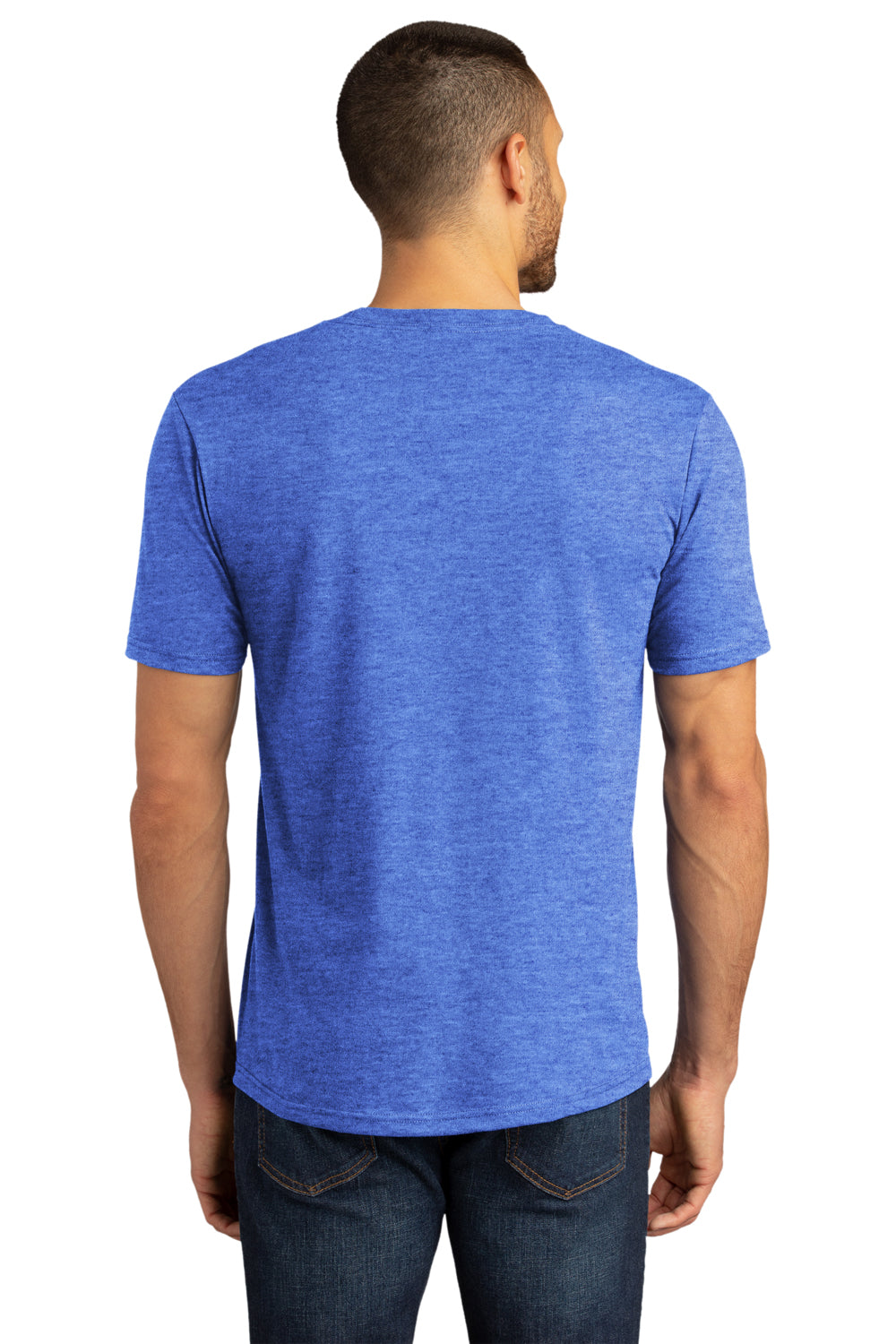 District DM130DTG Mens Perfect DTG Short Sleeve Crewneck T-Shirt Royal Blue Frost Model Back