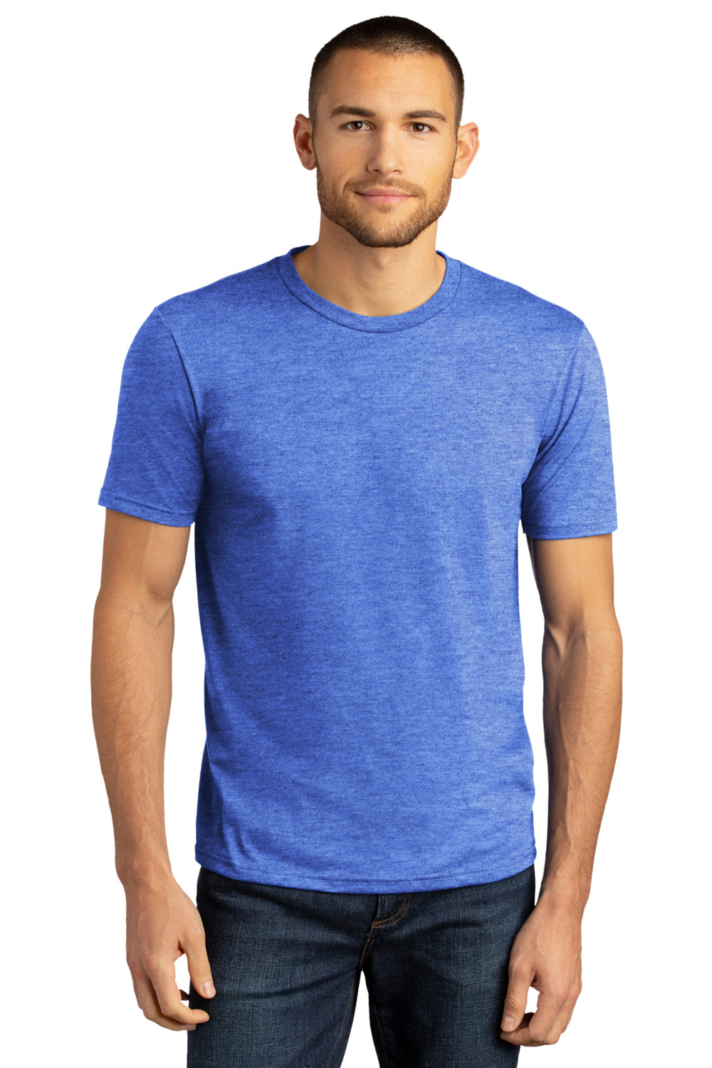 District DM130DTG Mens Perfect DTG Short Sleeve Crewneck T-Shirt Royal Blue Frost Model Front