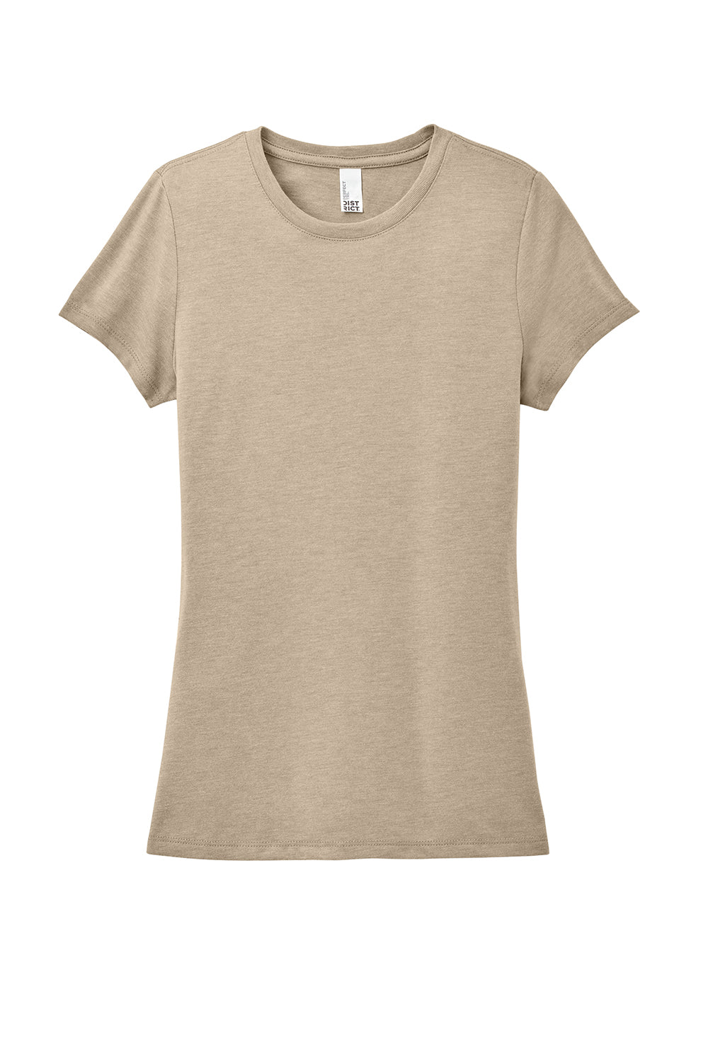 District DM130L Womens Perfect Tri Short Sleeve Crewneck T-Shirt Heather Desert Tan Flat Front