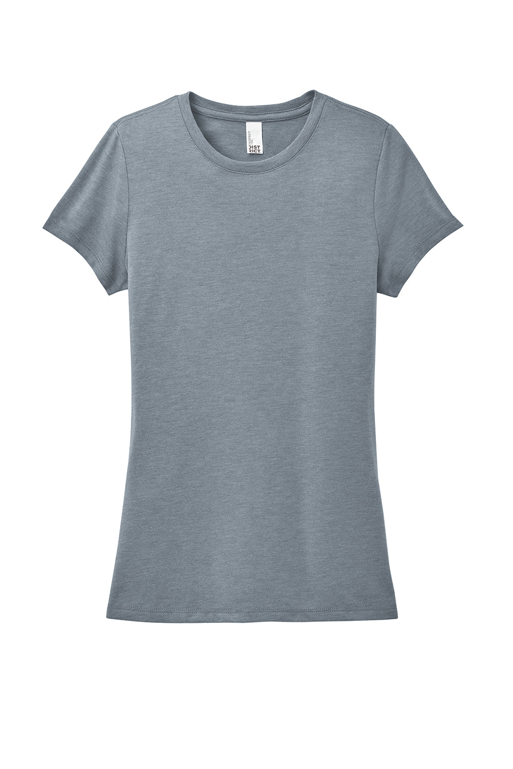 District DM130L Womens Perfect Tri Short Sleeve Crewneck T-Shirt Heather Flint Blue Flat Front