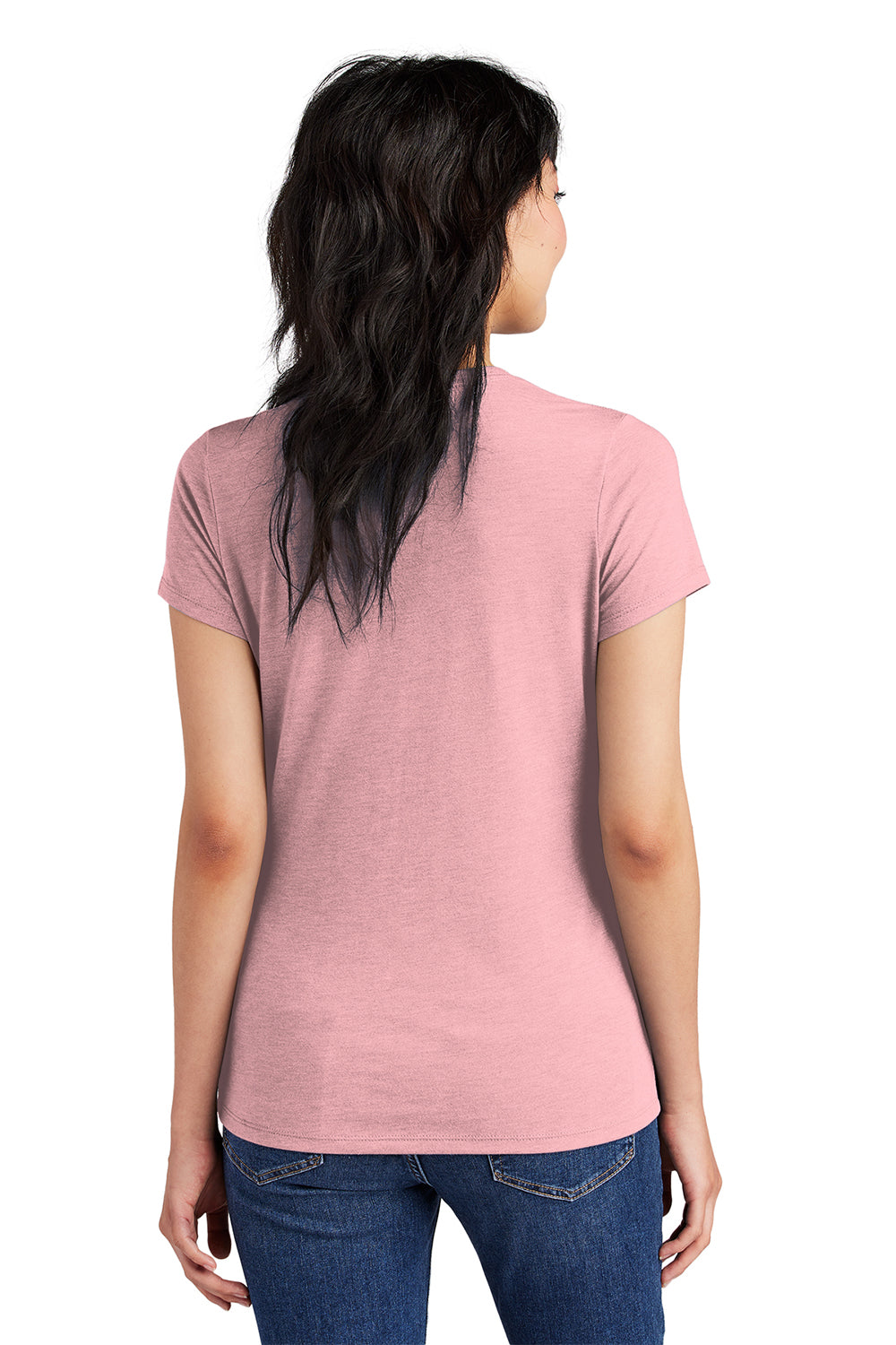 District DM130L Womens Perfect Tri Short Sleeve Crewneck T-Shirt Heather Wisteria Pink Model Back