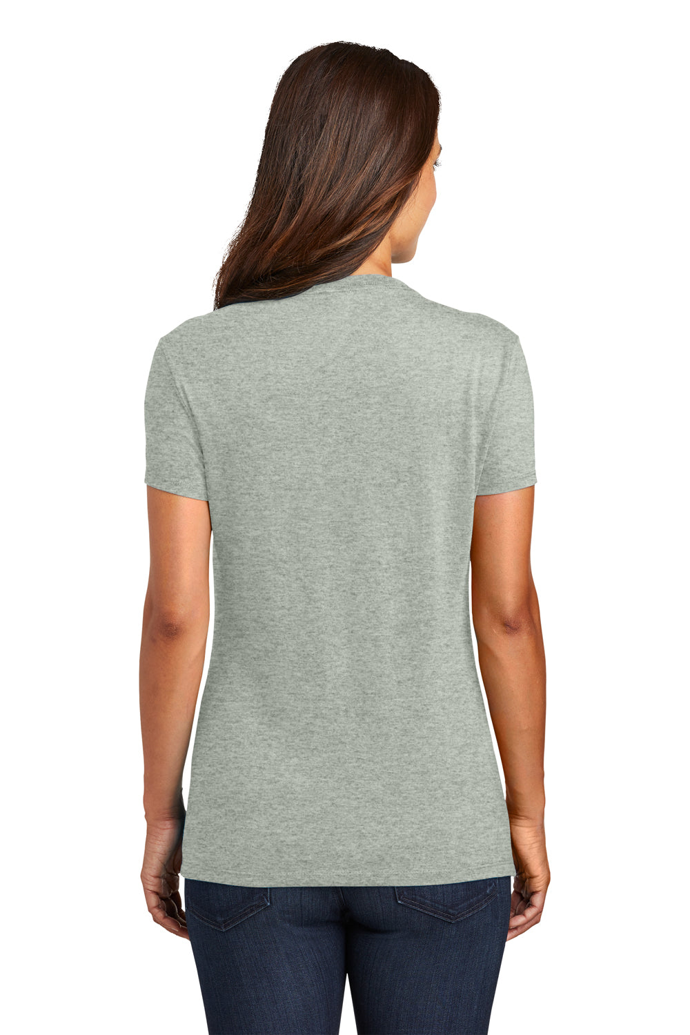 District DM130L Womens Perfect Tri Short Sleeve Crewneck T-Shirt Heather Grey Model Back