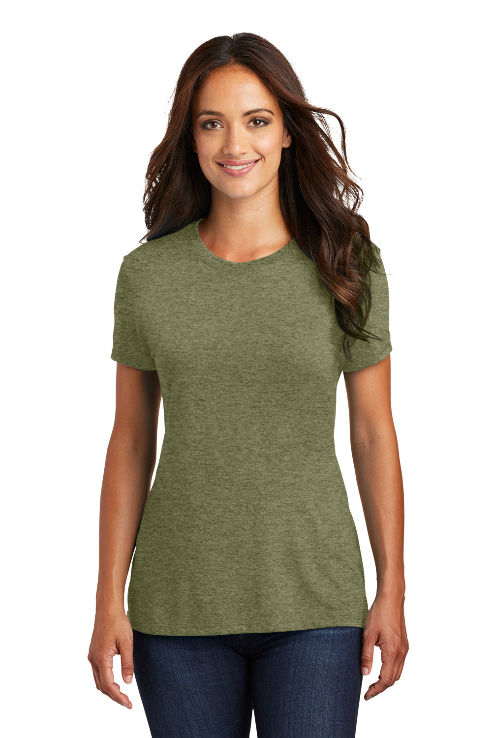 District DM130L Womens Perfect Tri Short Sleeve Crewneck T-Shirt Military Green Frost Model Front