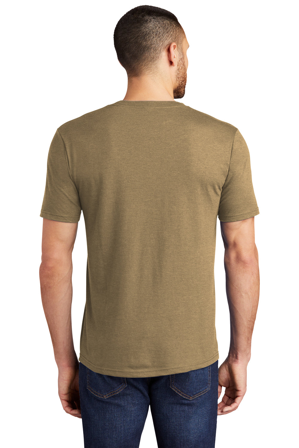 District DM130 Mens Perfect Tri Short Sleeve Crewneck T-Shirt Heather Coyote Brown Model Back