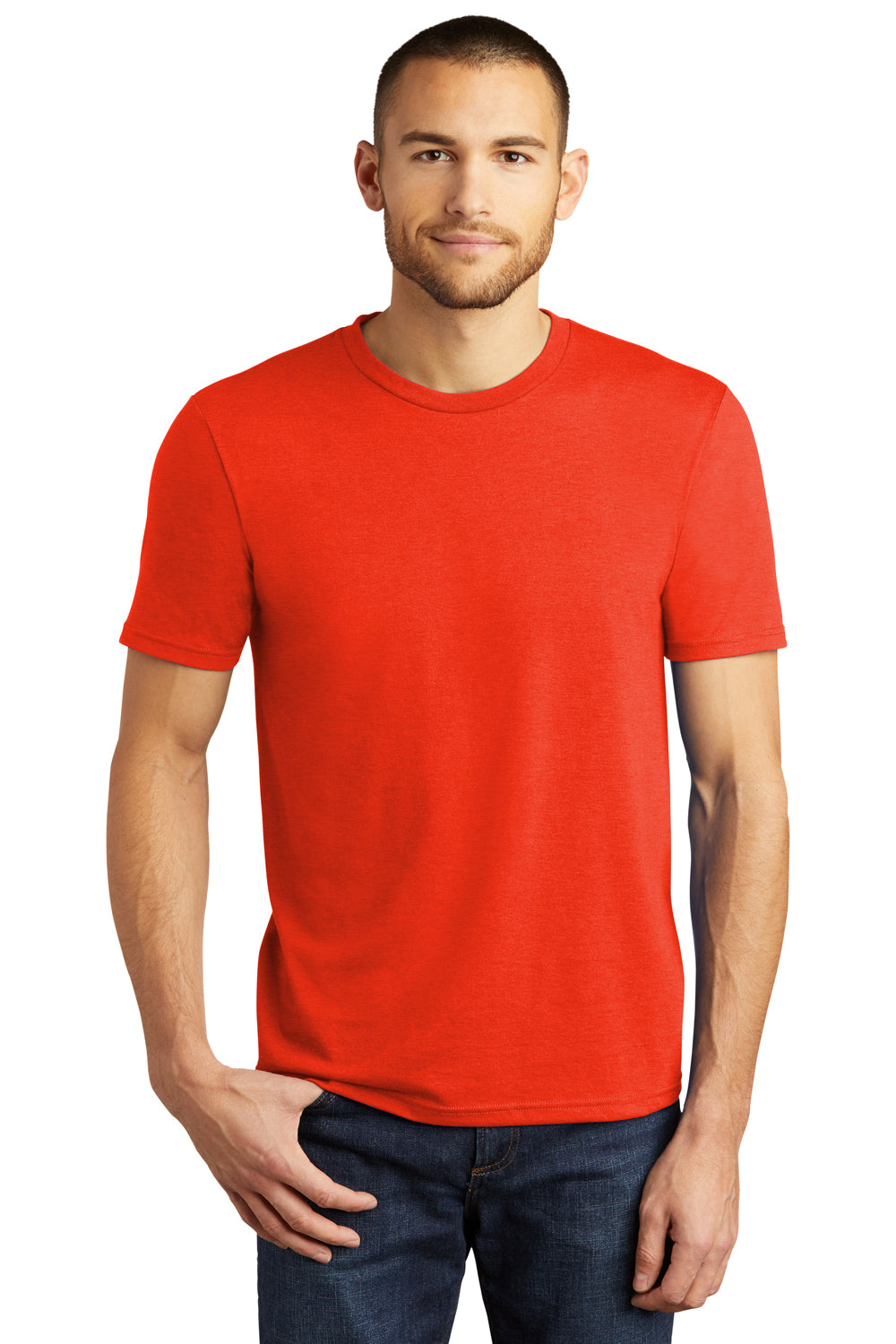 District DM130 Mens Perfect Tri Short Sleeve Crewneck T-Shirt Heather Deep Orange Model Front