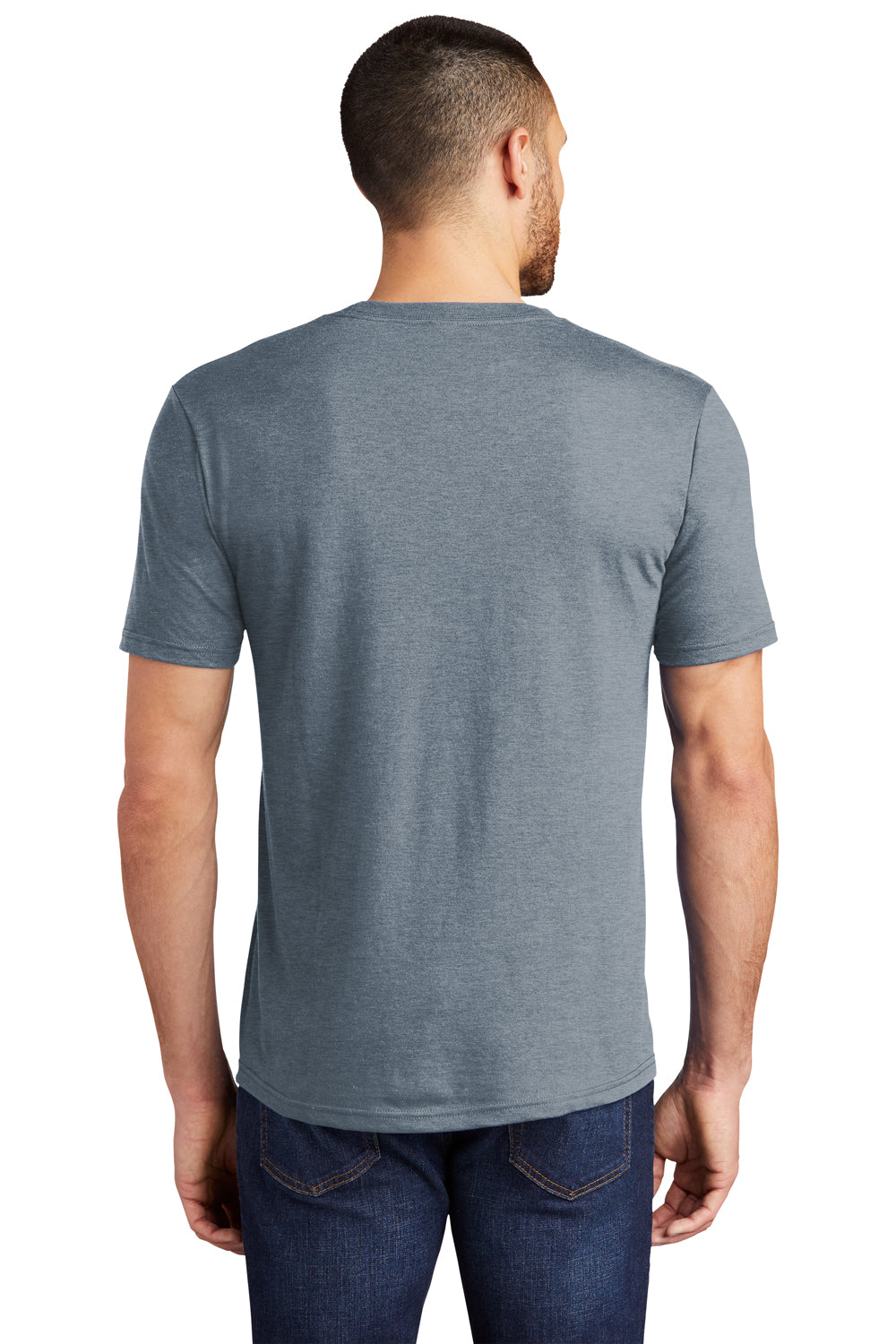 District DM130 Mens Perfect Tri Short Sleeve Crewneck T-Shirt Heather Flint Blue Model Back