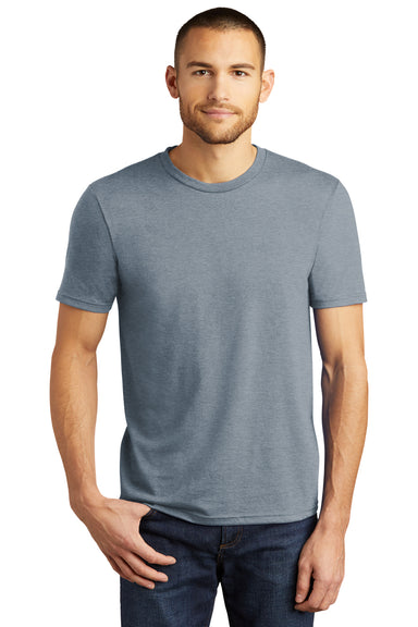 District DM130 Mens Perfect Tri Short Sleeve Crewneck T-Shirt Heather Flint Blue Model Front