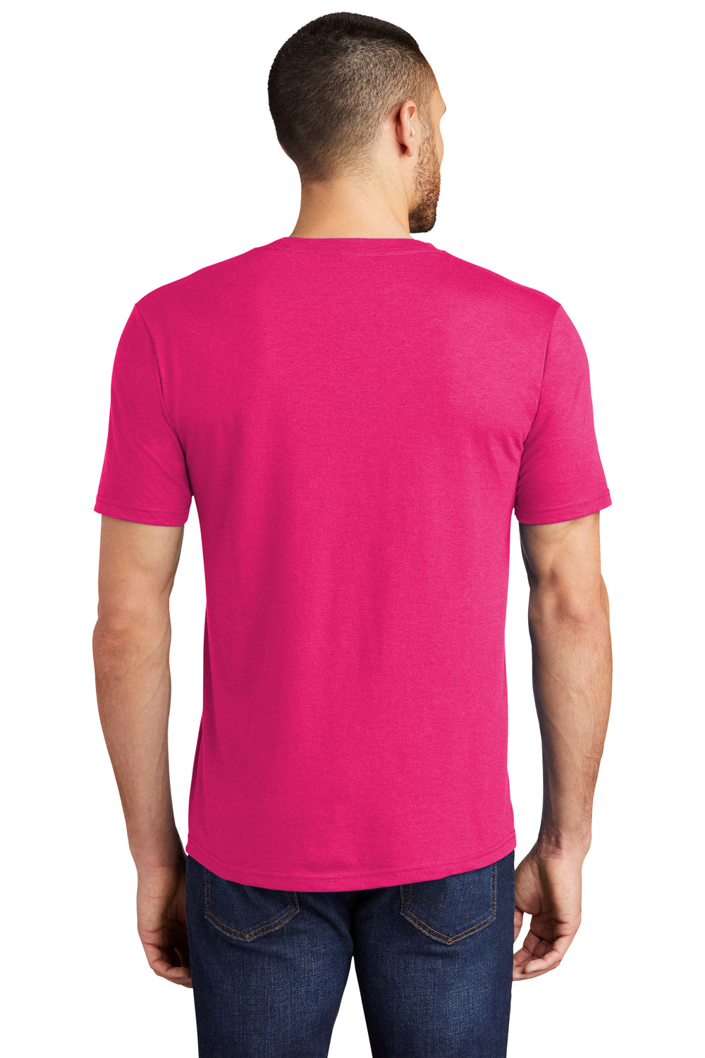 District DM130 Mens Perfect Tri Short Sleeve Crewneck T-Shirt Fuchsia Pink Frost Model Back