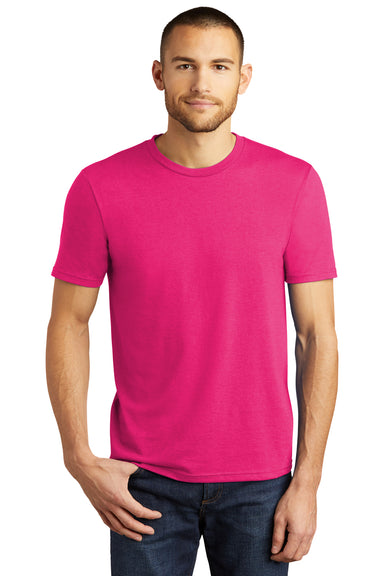 District DM130 Mens Perfect Tri Short Sleeve Crewneck T-Shirt Fuchsia Pink Frost Model Front