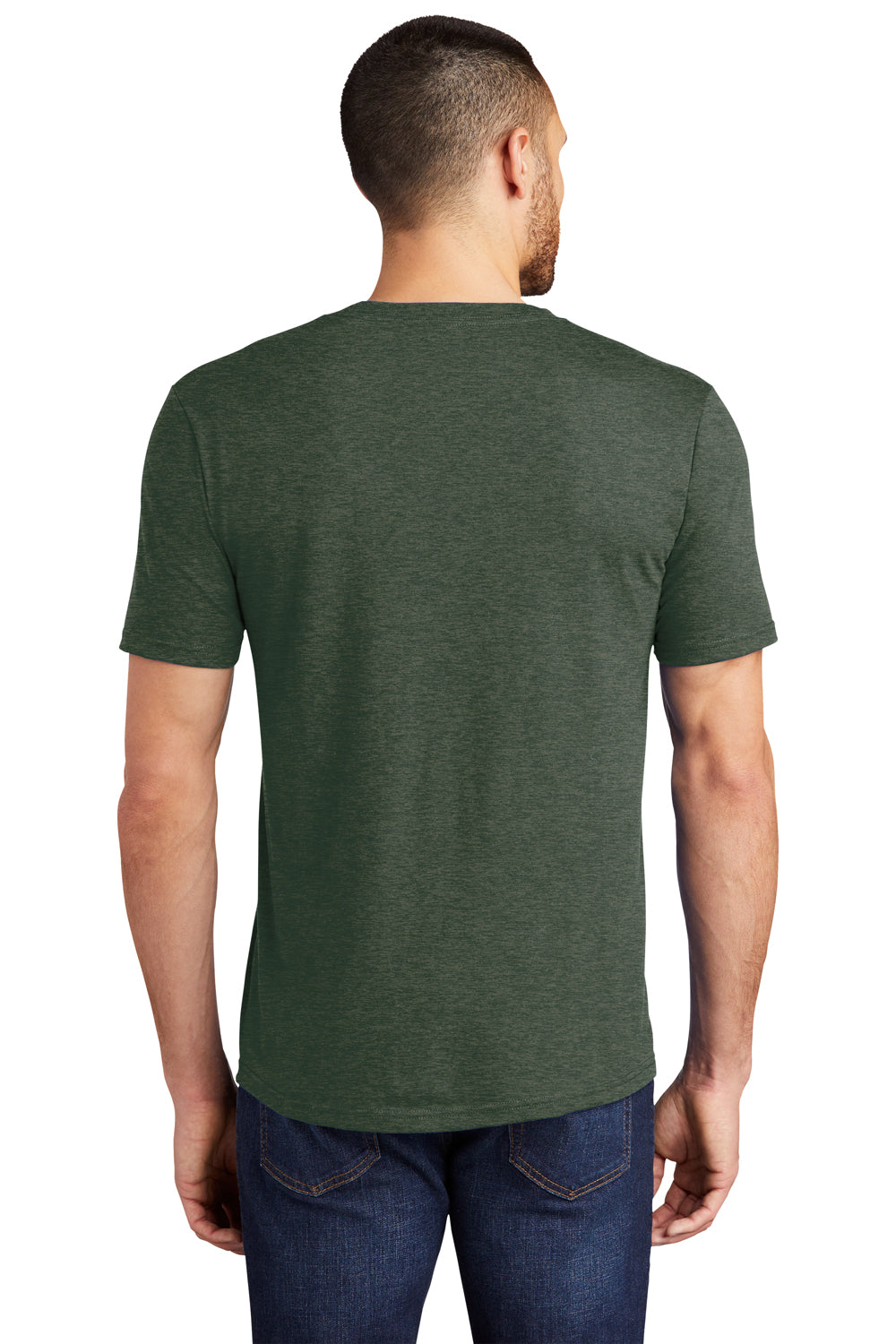 District DM130 Mens Perfect Tri Short Sleeve Crewneck T-Shirt Heather Forest Green Model Back