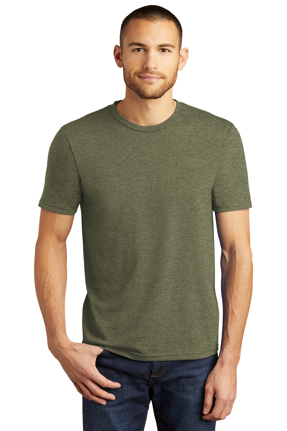 District DM130 Mens Perfect Tri Short Sleeve Crewneck T-Shirt Military Green Frost Model Front